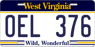 WV license plate OEL376