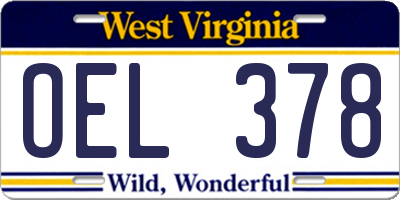 WV license plate OEL378