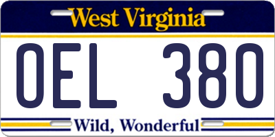 WV license plate OEL380