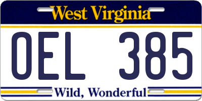 WV license plate OEL385