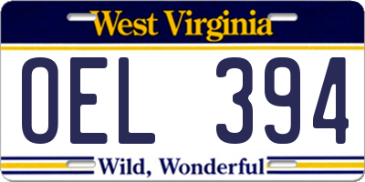 WV license plate OEL394