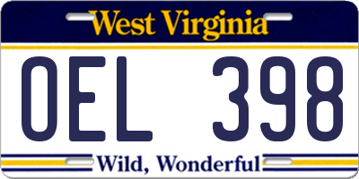 WV license plate OEL398