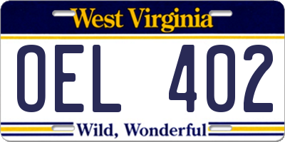 WV license plate OEL402
