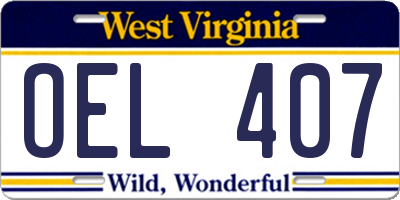 WV license plate OEL407