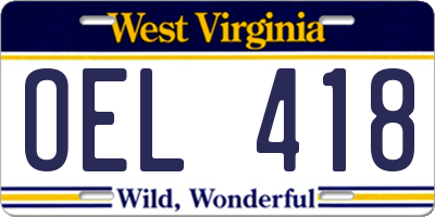 WV license plate OEL418