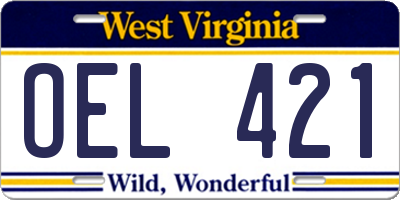 WV license plate OEL421