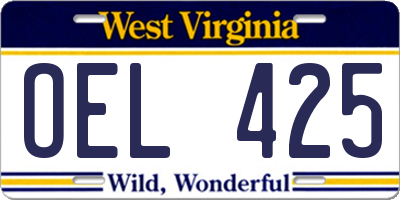 WV license plate OEL425