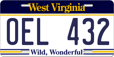 WV license plate OEL432