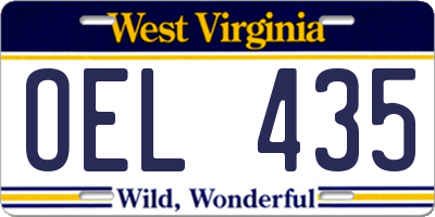WV license plate OEL435