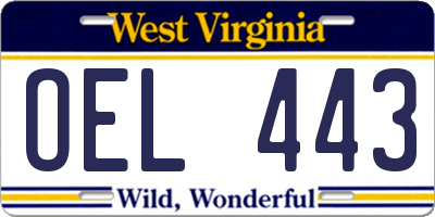 WV license plate OEL443