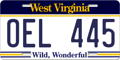 WV license plate OEL445