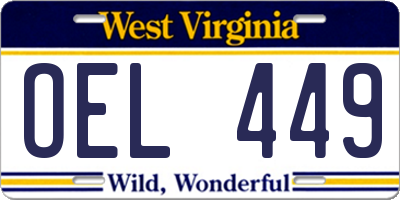 WV license plate OEL449