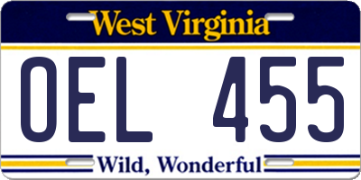 WV license plate OEL455