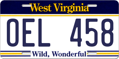 WV license plate OEL458