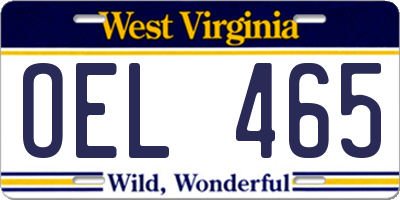 WV license plate OEL465