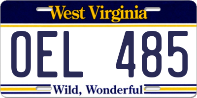 WV license plate OEL485
