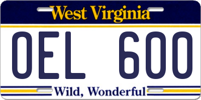 WV license plate OEL600