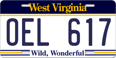 WV license plate OEL617