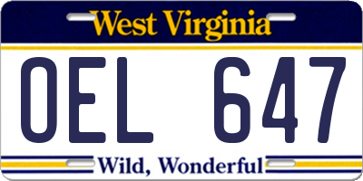 WV license plate OEL647