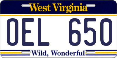 WV license plate OEL650
