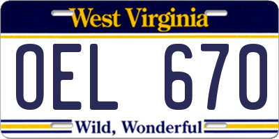 WV license plate OEL670