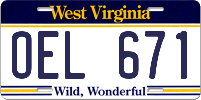 WV license plate OEL671