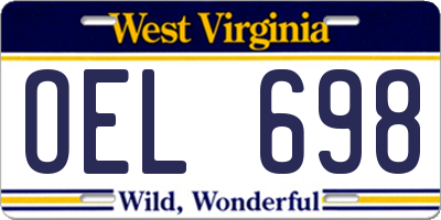 WV license plate OEL698