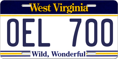 WV license plate OEL700