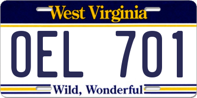 WV license plate OEL701
