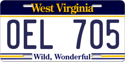 WV license plate OEL705