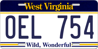 WV license plate OEL754