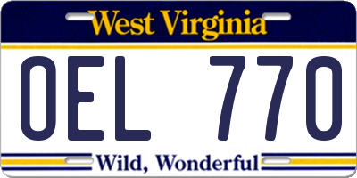 WV license plate OEL770