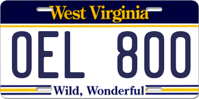 WV license plate OEL800