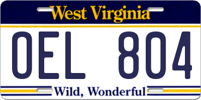 WV license plate OEL804