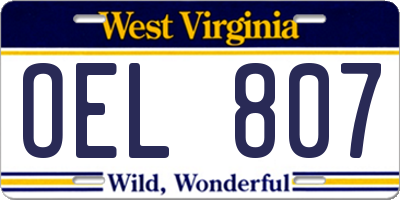 WV license plate OEL807