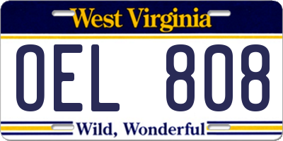 WV license plate OEL808