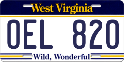 WV license plate OEL820
