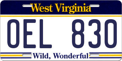 WV license plate OEL830