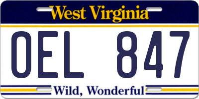 WV license plate OEL847