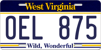 WV license plate OEL875