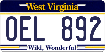 WV license plate OEL892