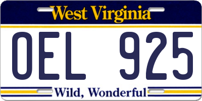 WV license plate OEL925