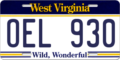 WV license plate OEL930