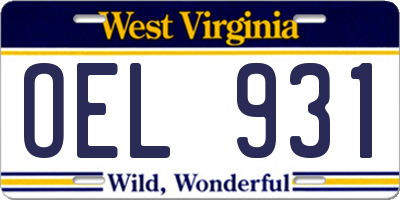 WV license plate OEL931