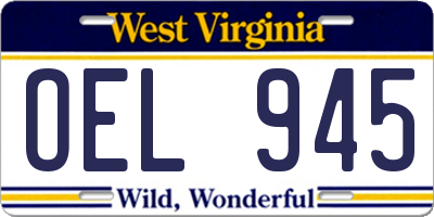 WV license plate OEL945