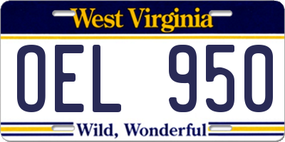 WV license plate OEL950