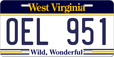 WV license plate OEL951