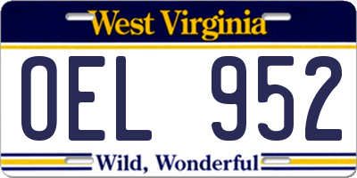 WV license plate OEL952