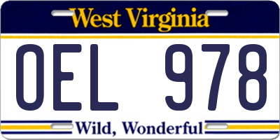 WV license plate OEL978