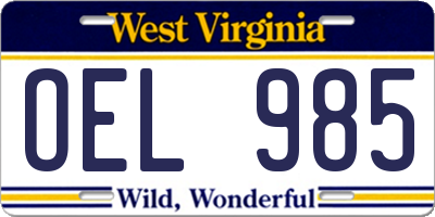 WV license plate OEL985